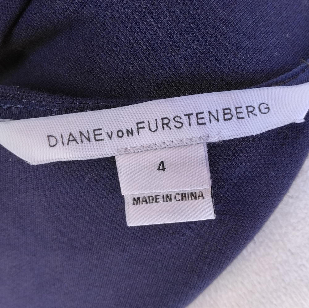 Diane Von Furstenberg Serafina Navy Blue Ruffle Hem A Line Dress Size 4 - Picture 8 of 11